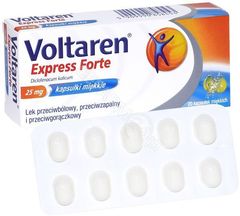Voltaren Express Forte 25 mg Lek przeciwbólowy przeciwzapalny i przeciwgorączkowy 20 kapsułek