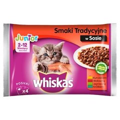 Whiskas Junior Wybór dań mięsnych w sosie Karma pełnoporcjowa 2-12 miesięcy (4 saszetki)