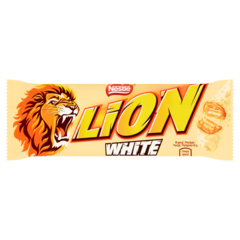 Lion White Nadziewany wafel z karmelem i płatkami pszennymi w białej polewie