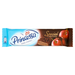 Princessa Dark Cherry Wafel przekładany kremem o smaku wiśniowym oblany czekoladą deserową