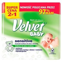 Velvet Baby Sensitive Chusteczki nawilżane dla dzieci i niemowląt 3 x 64 sztuki