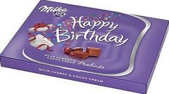 Milka Czekoladki z mleka alpejskiego z nadzieniem kakaowym o smaku wiśniowym Happy Birthday