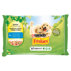 Friskies Vitafit Junior Karma dla psów z kurczakiem i groszkiem w galaretce 400 g (4 x 100 g)