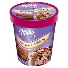 Milka Brownie & Berry Lody o smaku waniliowym i lody czekoladowe z sosem malinowym