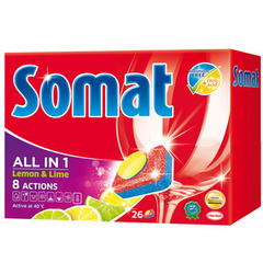 Somat All in 1 Lemon & Lime Tabletki do mycia naczyń w zmywarkach (26 sztuk)