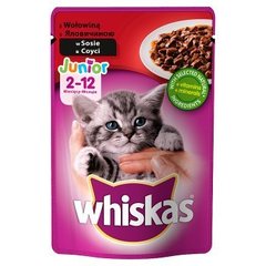 Whiskas Junior z wołowiną w sosie Karma pełnoporcjowa dla kociąt 2-12 miesięcy