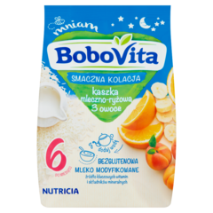 Bobovita Smaczna Kolacja Kaszka mleczno-ryżowa 3 owoce po 6 miesiącu