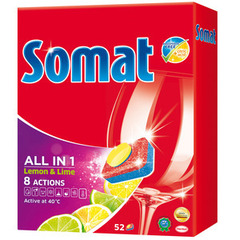 Somat All in 1 Lemon & Lime Tabletki do mycia naczyń w zmywarkach (52 sztuki)