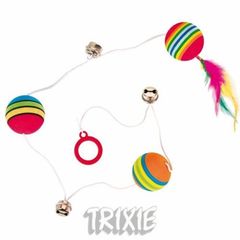 Trixie Tęczowe piłki na gumce z piórkiem i dzwoneczkami