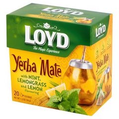 Loyd Yerba Mate Herbata aromatyzowana z miętą i trawą cytrynową o smaku cytryny 34 g (20 torebek)