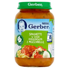 Gerber Spaghetti w sosie pomidorowym z mozzarellą po 8 miesiącu