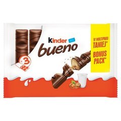Kinder Bueno Wafel w mlecznej czekoladzie wypełniony mleczno-orzechowym nadzieniem 129 g (3 sztuki)