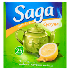 Saga Herbata zielona o smaku cytryna 32,5 g (25 torebek)