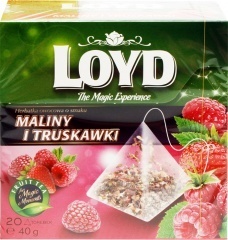Loyd Herbatka owocowa aromatyzowana o smaku maliny i truskawki 40 g (20 torebek)