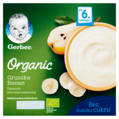 Gerber Organic Deserek mleczno-owocowy gruszka banan po 6 miesiącu 360 g (4 x 90 g)