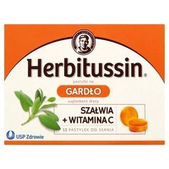 Herbitussin Szałwia + witamina C Pastylki na gardło Suplement diety 12 pastylek